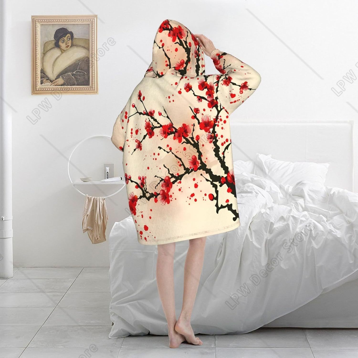 Red Cherry Blossom Wearable Bl - Sherpa Hoodie Fleece review and price