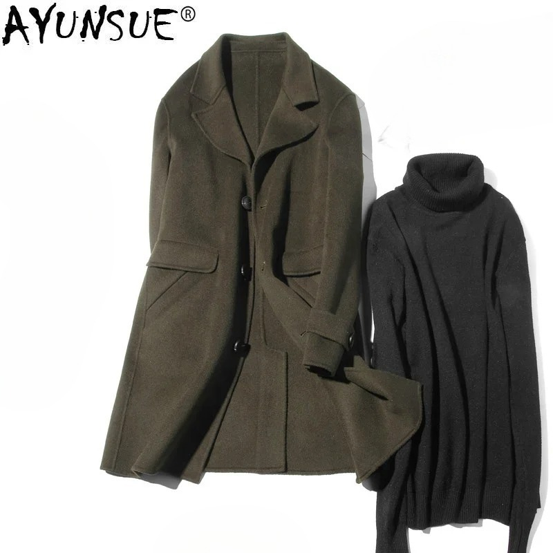AYUNSUE 100% Wool Coat Men Aut - Wool Coat Peacoat review and price