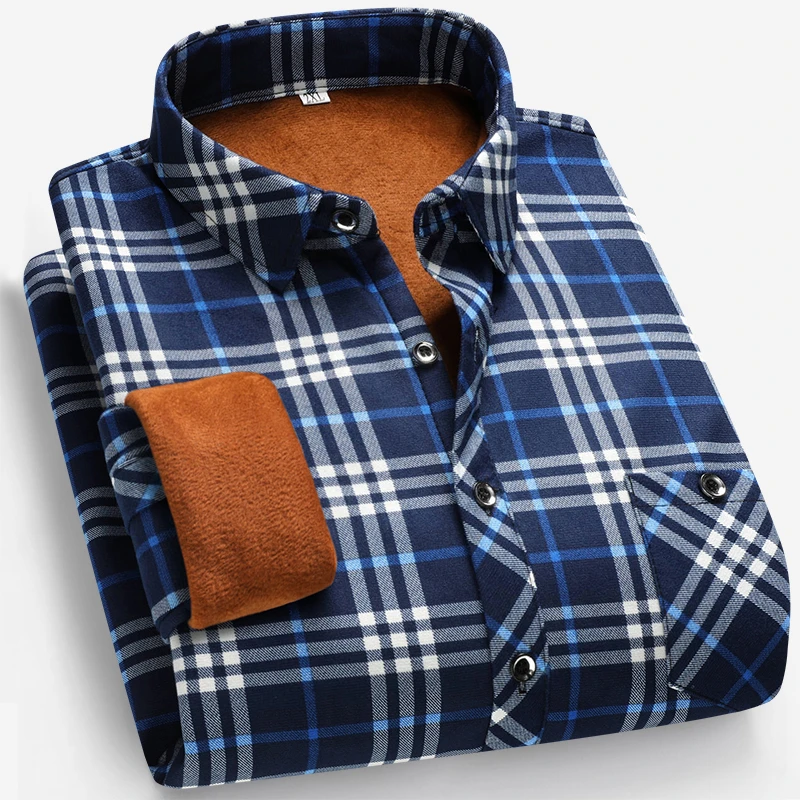 Autumn and Winter Men's Fleece - Flannel Shirt Lined review and price
