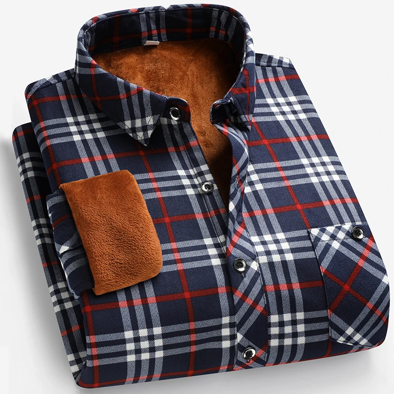 Autumn and Winter Men's Fleece - Flannel Shirt Lined review and price