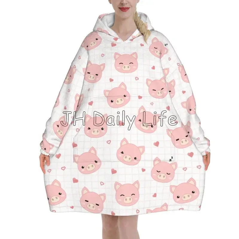 Cartoon Pigs Wearable Flannel  - Sherpa Hoodie Fleece review and price